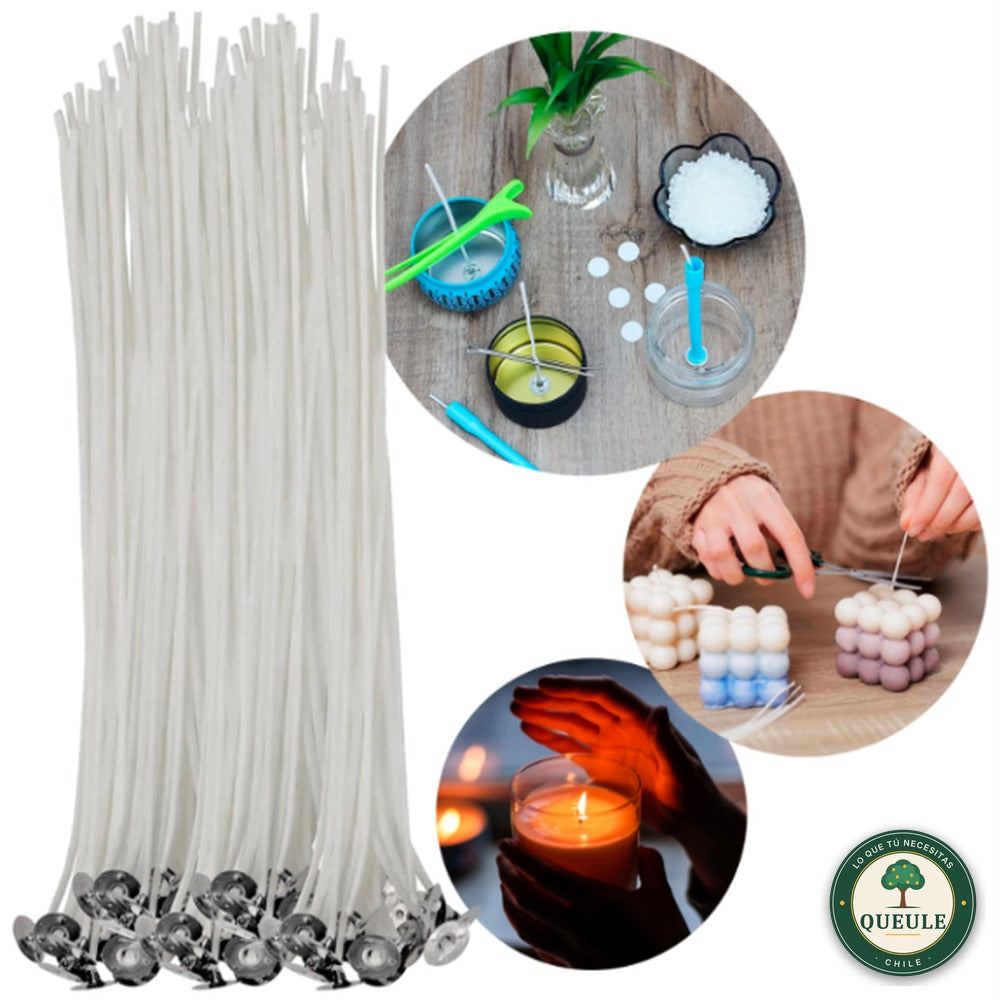 Set de 100 Mechas Enceradas para Velas Artesanales con Base Metálica