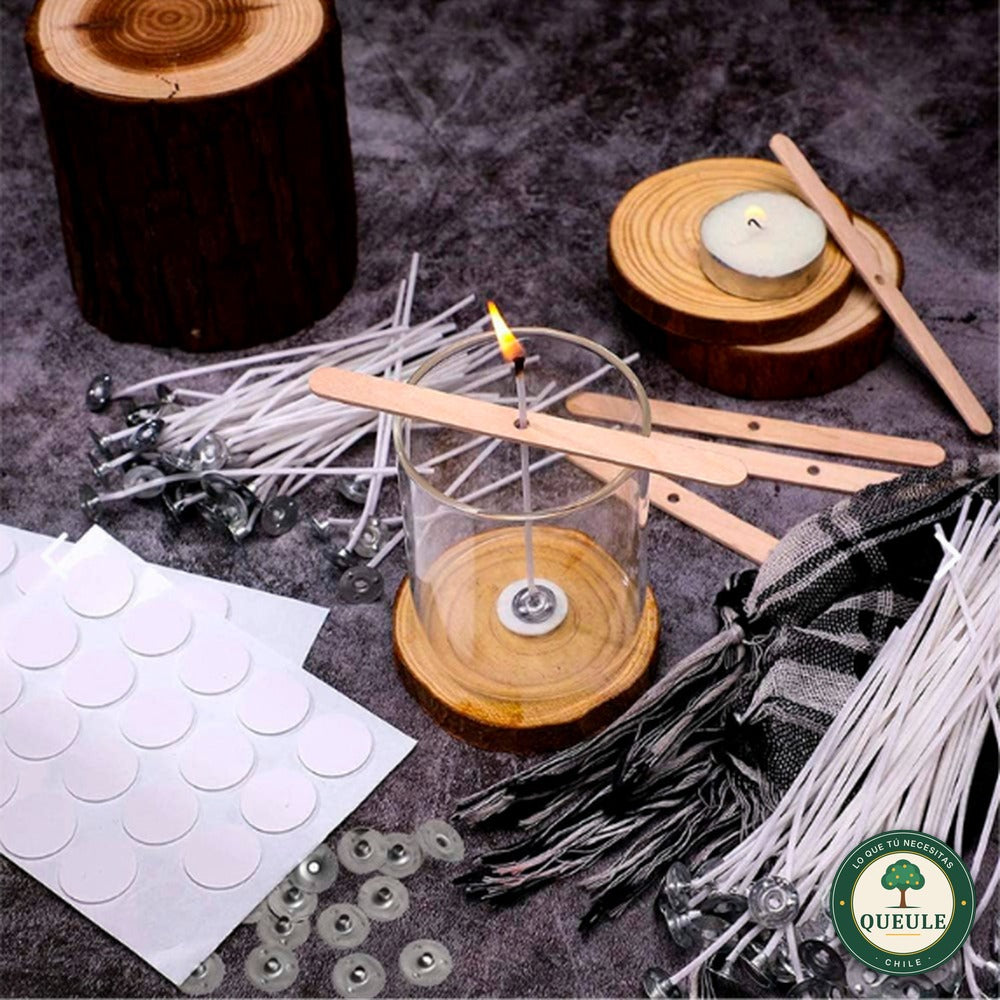 Set de 100 Mechas Enceradas para Velas Artesanales con Base Metálica